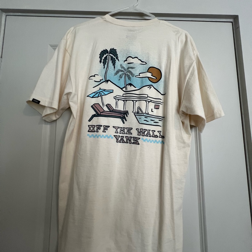 Vans Off The Wall Cream T-Shirt with Tropical Graphic